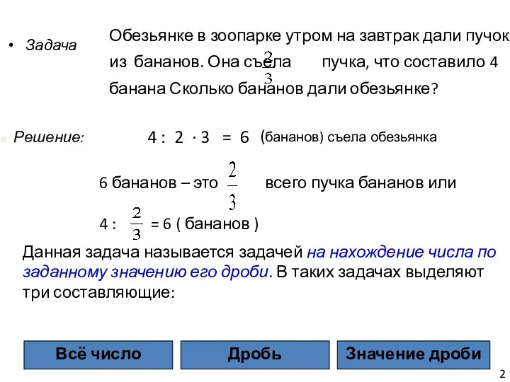 Задача 4 : 2 · 3 = 6 (бананов) съела обезьянка Решение: 2