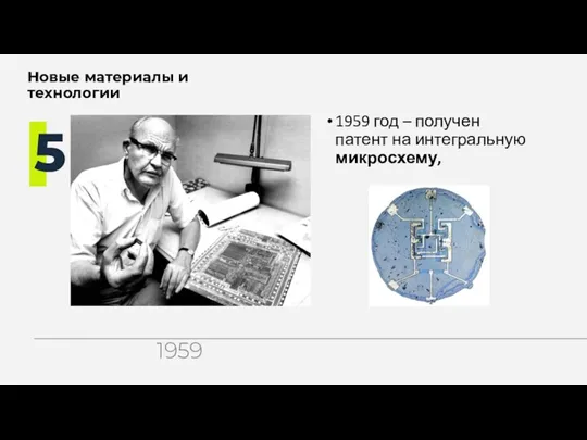 1959 год – получен патент на интегральную микросхему, Новые материалы и технологии 5 1959