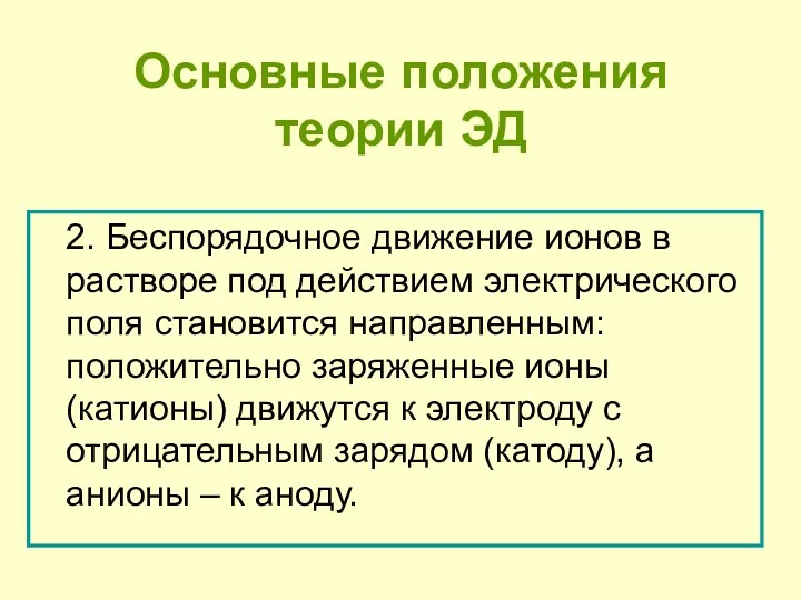 Основные положения теории ЭД 2. Беспорядочное движение ионов в растворе