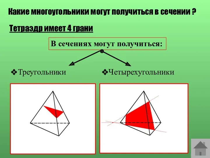 Какие многоугольники могут получиться в сечении ? Тетраэдр имеет 4