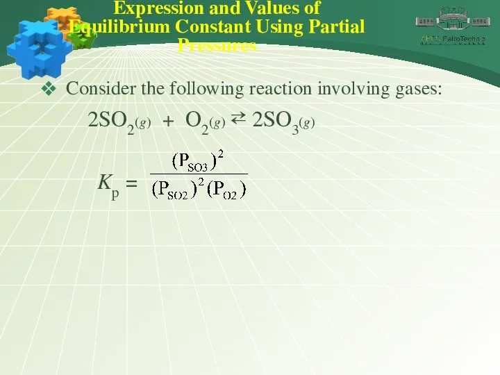 Expression and Values of Equilibrium Constant Using Partial Pressures Consider