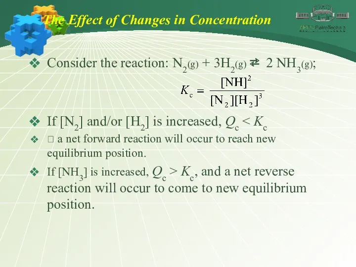The Effect of Changes in Concentration Consider the reaction: N2(g)