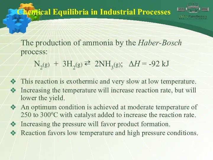 Chemical Equilibria in Industrial Processes The production of ammonia by