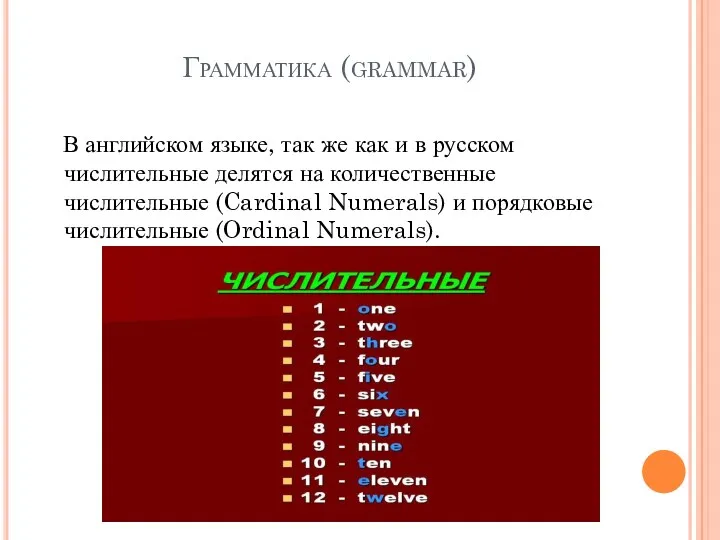 Грамматика (grammar) В английском языке, так же как и в