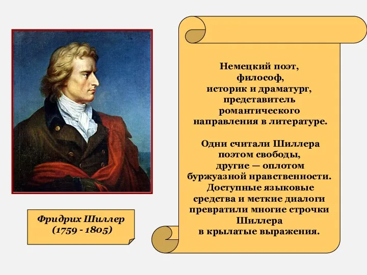 Фридрих Шиллер (1759 - 1805) Немецкий поэт, философ, историк и