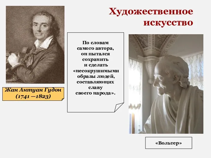 Художественное искусство Жан Антуан Гудон (1741 —1823) «Вольтер» По словам