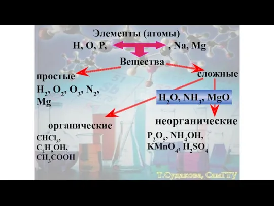 Элементы (атомы) H, O, P, , Na, Mg Вещества простые сложные H2, O2,