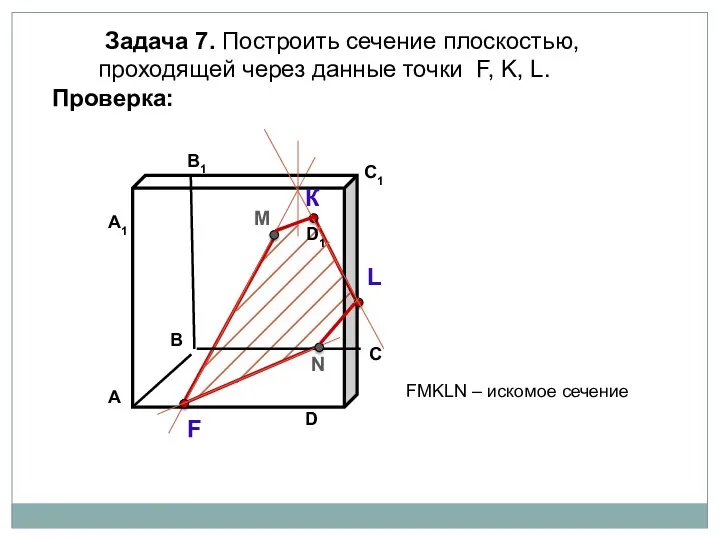 Задача 7. Построить сечение плоскостью, проходящей через данные точки F,