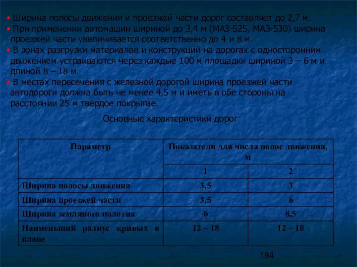 Ширина полосы движения и проезжей части дорог составляет до 2,7 м. При применении