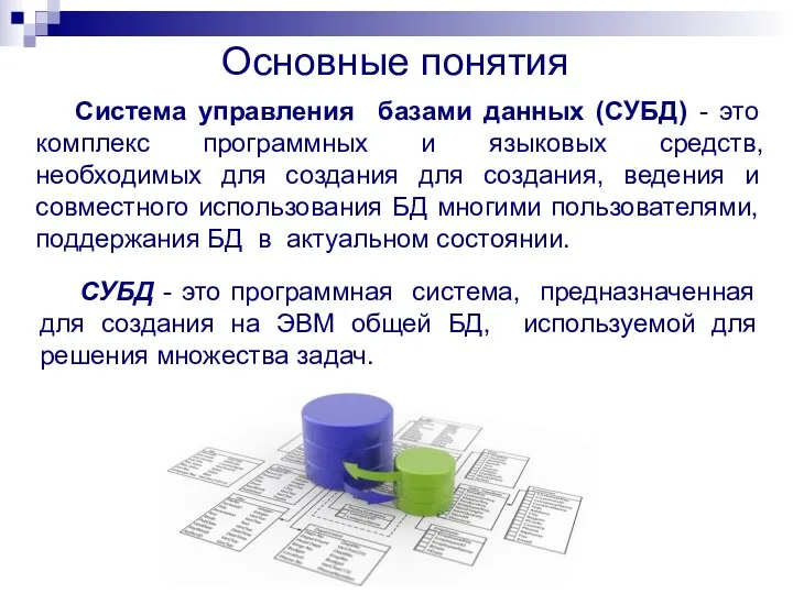 Система управления базами данных (СУБД) - это комплекс программных и