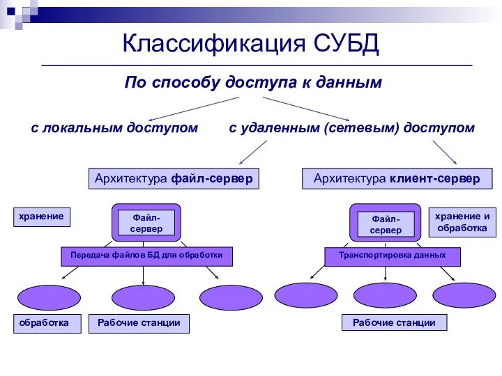 По способу доступа к данным с локальным доступом с удаленным