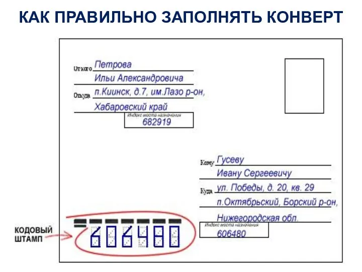 КАК ПРАВИЛЬНО ЗАПОЛНЯТЬ КОНВЕРТ