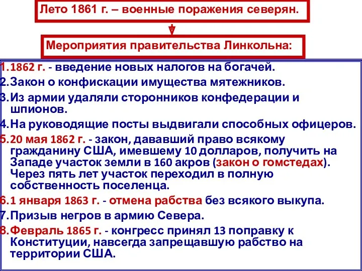 1862 г. - введение новых налогов на богачей. Закон о