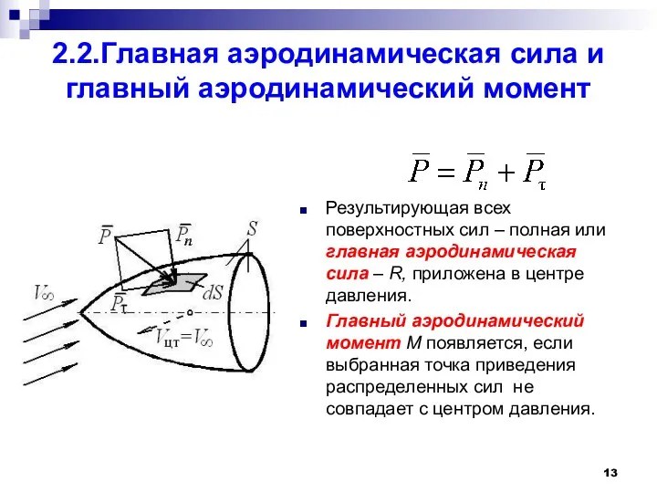 2.2.Главная аэродинамическая сила и главный аэродинамический момент Результирующая всех поверхностных