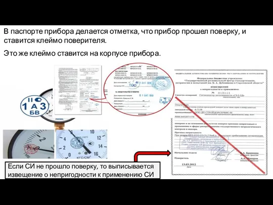 В паспорте прибора делается отметка, что прибор прошел поверку, и