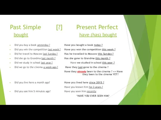 Past Simple [?] Present Perfect bought have (has) bought Did