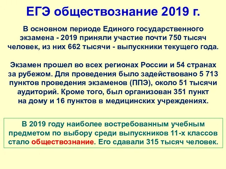 ЕГЭ обществознание 2019 г. В основном периоде Единого государственного экзамена