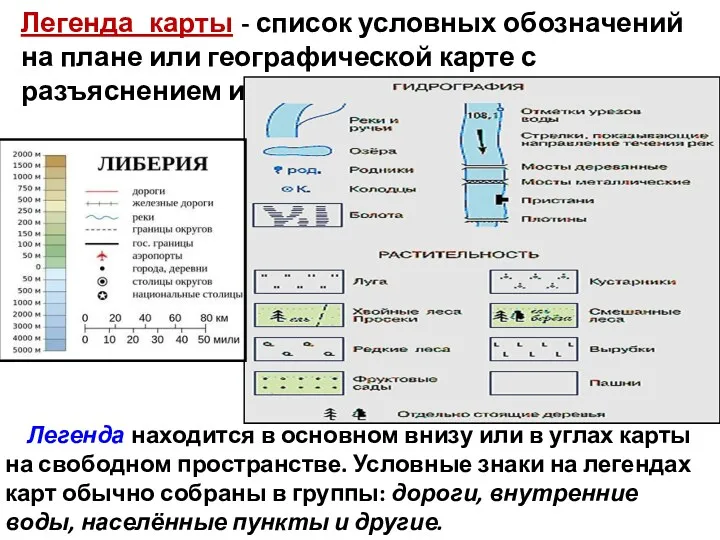 Легенда карты - список условных обозначений на плане или географической