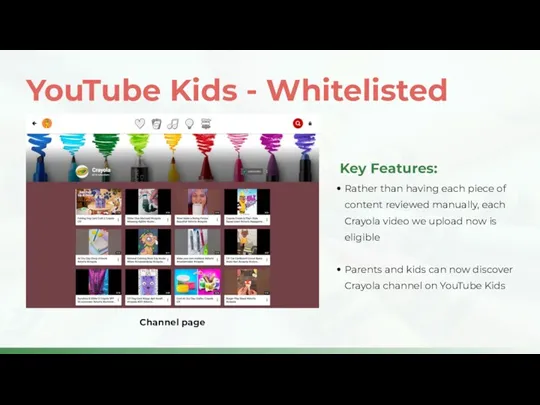 Channel page YouTube Kids - Whitelisted Rather than having each piece of content