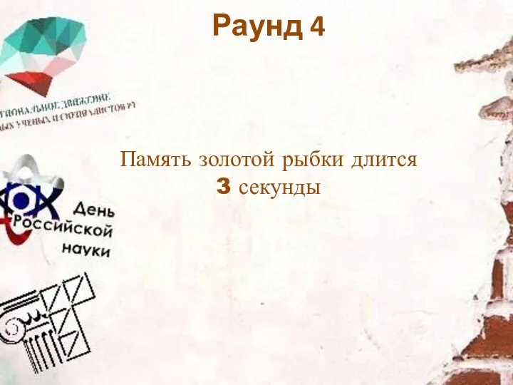 Память золотой рыбки длится 3 секунды Раунд 4