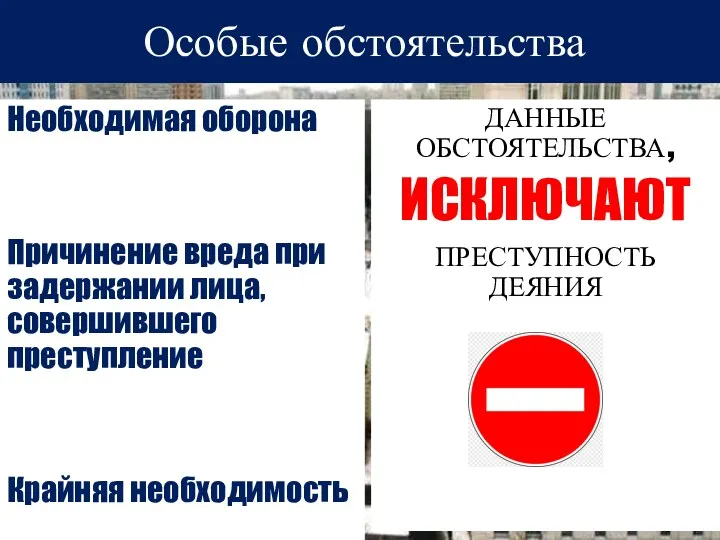 Особые обстоятельства Необходимая оборона Причинение вреда при задержании лица, совершившего