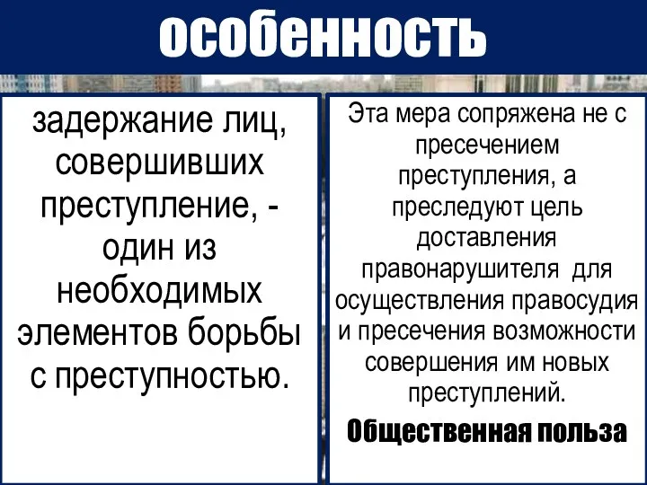 особенность задержание лиц, совершивших преступление, - один из необходимых элементов