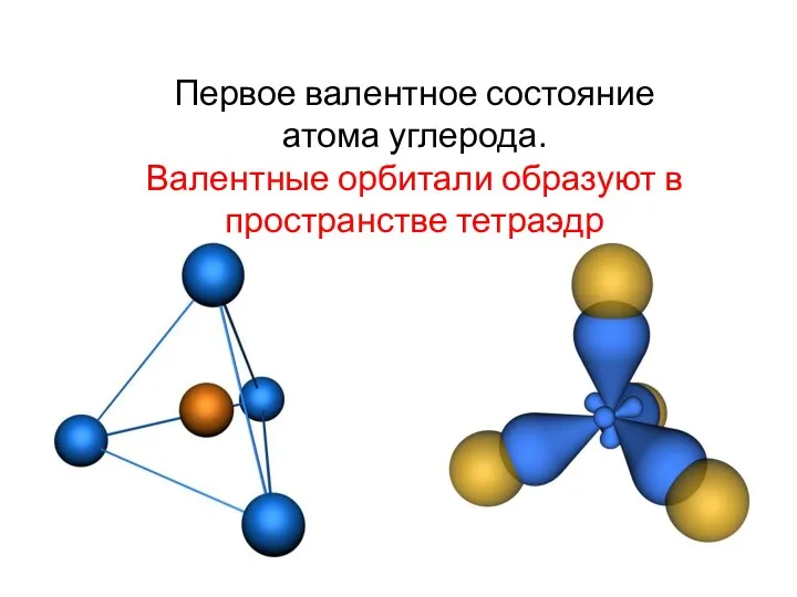 Первое валентное состояние атома углерода. Валентные орбитали образуют в пространстве тетраэдр