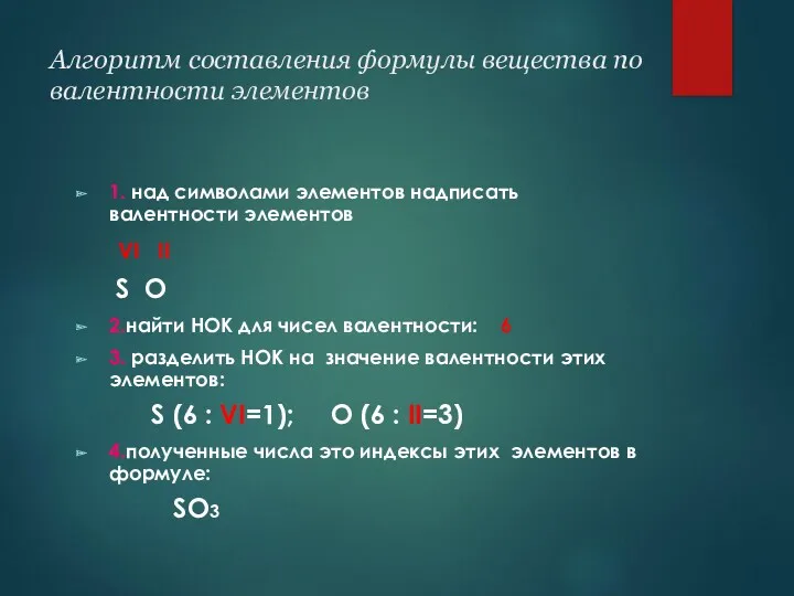 Алгоритм составления формулы вещества по валентности элементов 1. над символами