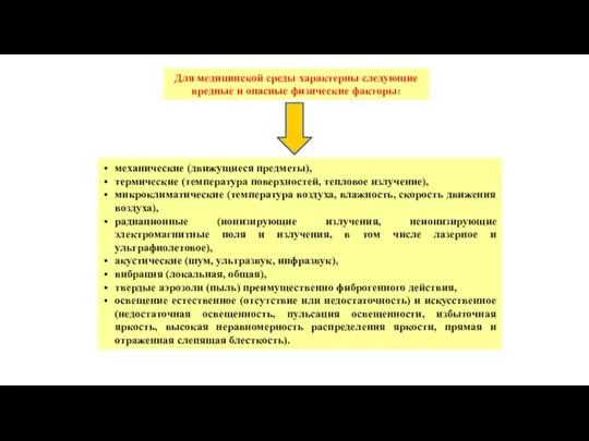 Для медицинской среды характерны следующие вредные и опасные физические факторы: