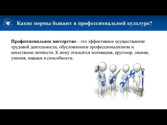 Какие нормы бывают в профессиональной культуре? Профессиональное мастерство – это