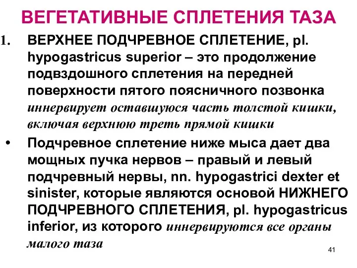 ВЕРХНЕЕ ПОДЧРЕВНОЕ СПЛЕТЕНИЕ, pl. hypogastricus superior – это продолжение подвздошного