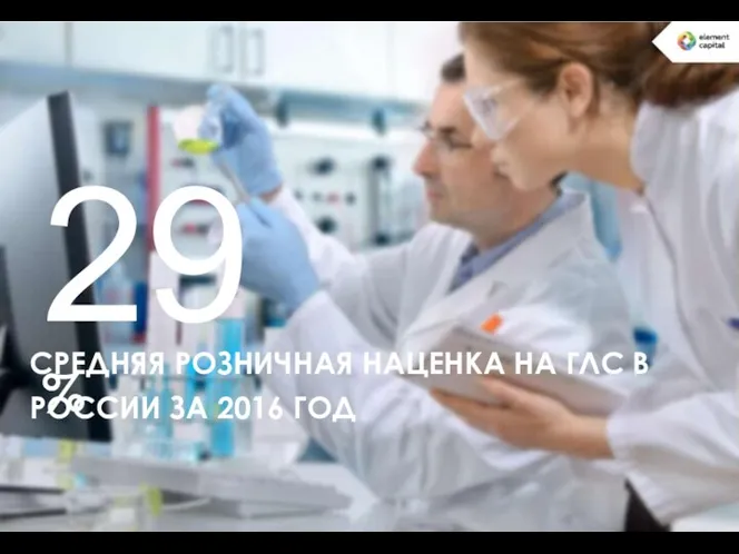 29% СРЕДНЯЯ РОЗНИЧНАЯ НАЦЕНКА НА ГЛС В РОССИИ ЗА 2016 ГОД