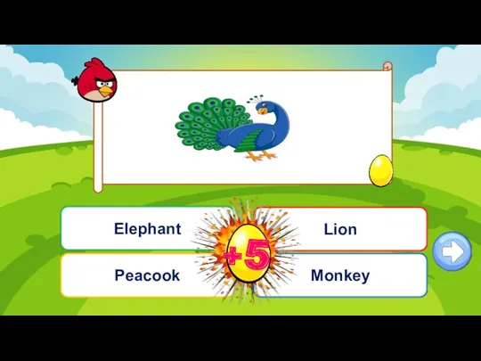 Câu hỏi 2 Peacook Lion Monkey Elephant
