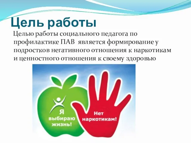 Цель работы Целью работы социального педагога по профилактике ПАВ является