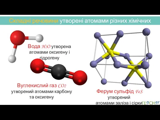 Складні речовини утворені атомами різних хімічних елементів