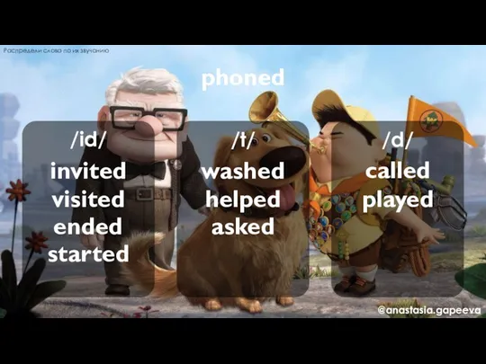 /id/ /t/ /d/ phoned called invited washed helped visited ended