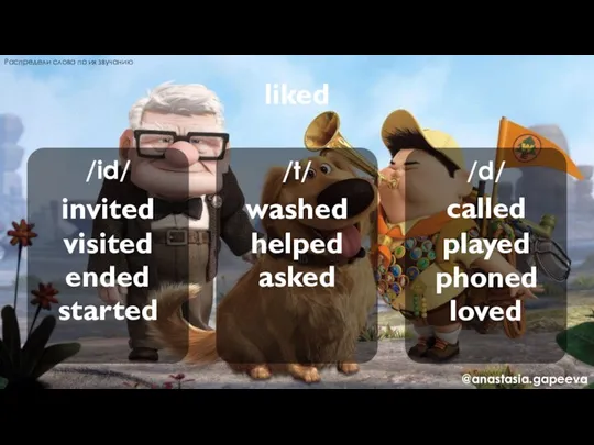 /id/ /t/ /d/ liked called invited washed helped visited ended