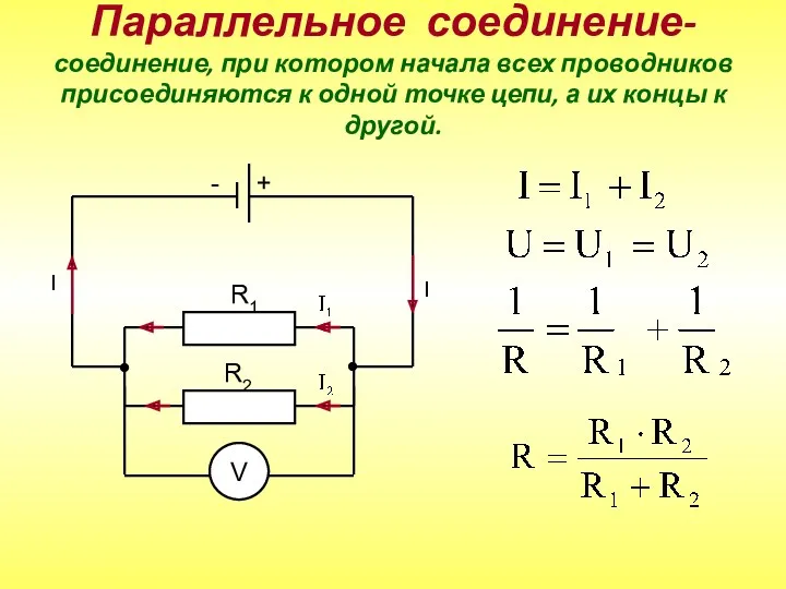 Параллельное соединение- соединение, при котором начала всех проводников присоединяются к