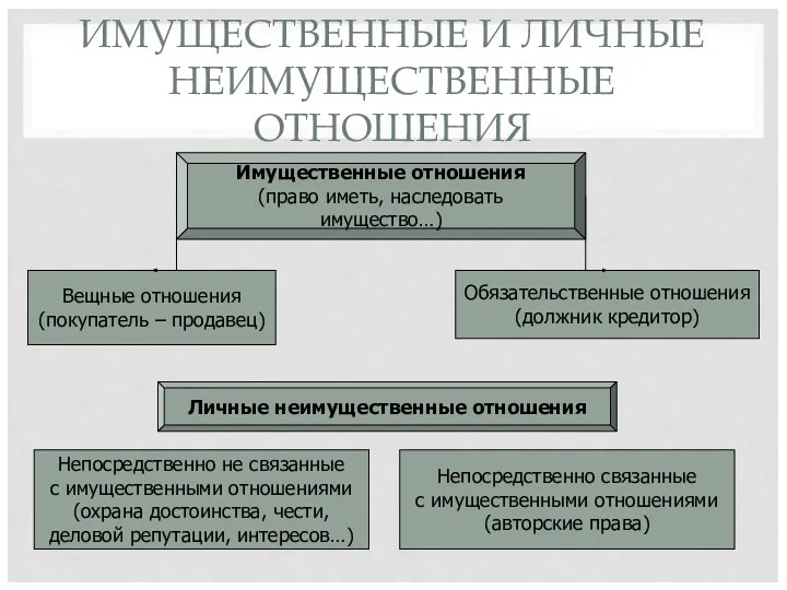 ИМУЩЕСТВЕННЫЕ И ЛИЧНЫЕ НЕИМУЩЕСТВЕННЫЕ ОТНОШЕНИЯ Имущественные отношения (право иметь, наследовать