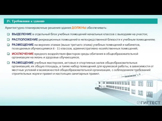 Архитектурно-планировочные решения здания ДОЛЖНЫ обеспечивать: ВЫДЕЛЕНИЕ в отдельный блок учебных