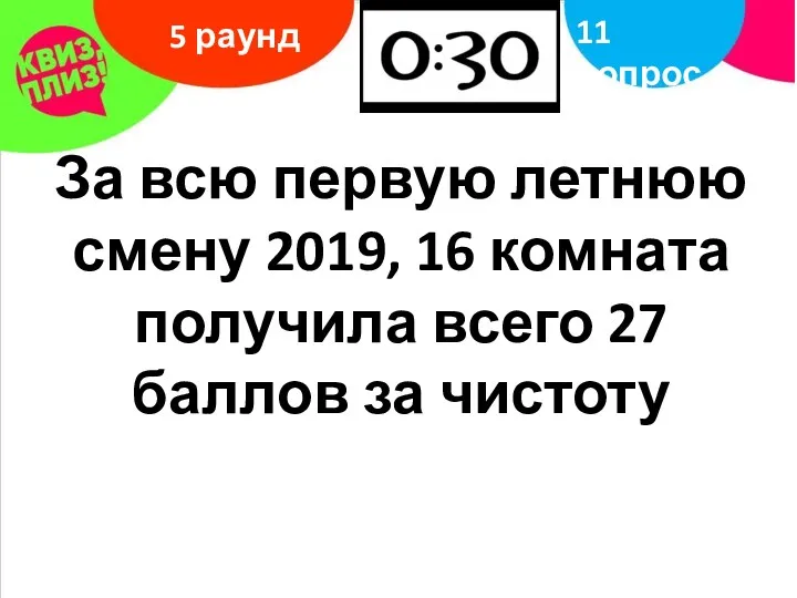 5 раунд 11 вопрос За всю первую летнюю смену 2019,