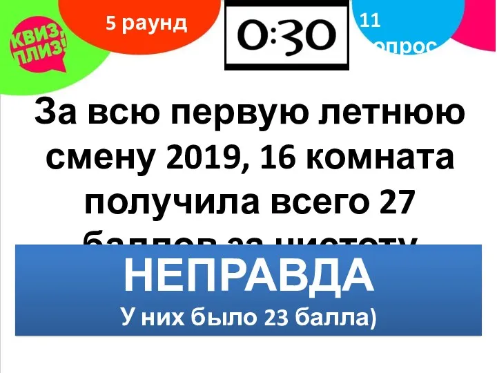 5 раунд 11 вопрос За всю первую летнюю смену 2019,