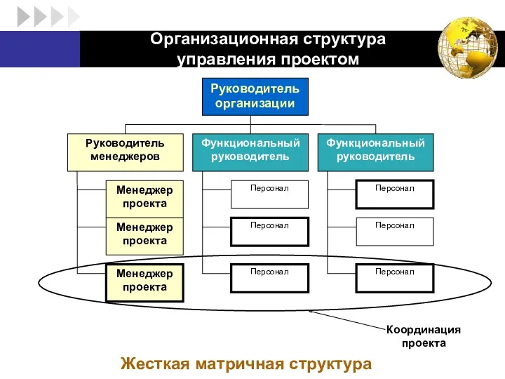 Организационная структура управления проектом Жесткая матричная структура