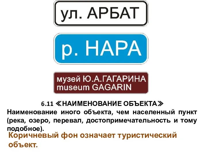 6.11 ≪НАИМЕНОВАНИЕ ОБЪЕКТА≫ Наименование иного объекта, чем населенный пункт (река,