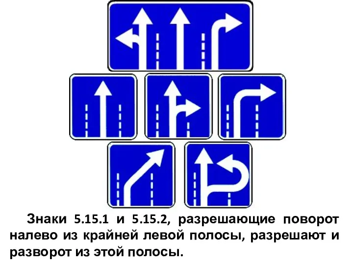 Знаки 5.15.1 и 5.15.2, разрешающие поворот налево из крайней левой