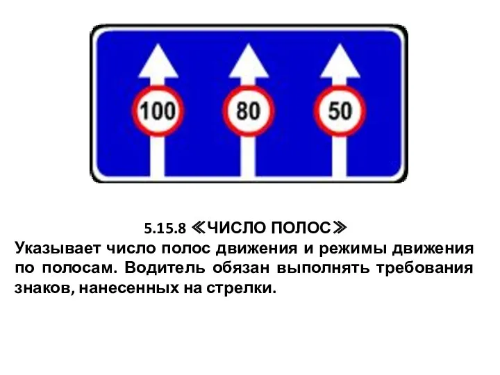 5.15.8 ≪ЧИСЛО ПОЛОС≫ Указывает число полос движения и режимы движения