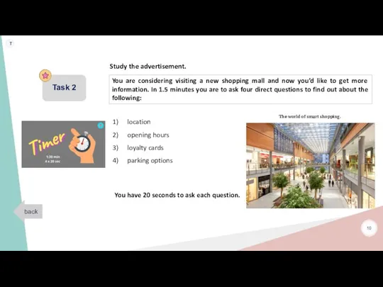 Task 2 back 10 location opening hours loyalty cards parking