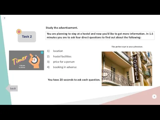 Task 2 5 location hostel facilities price for a person