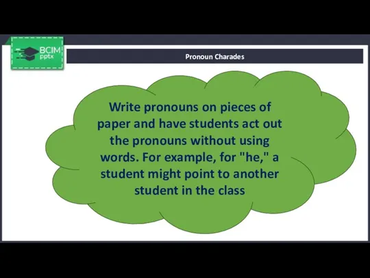 Pronoun Charades Write pronouns on pieces of paper and have