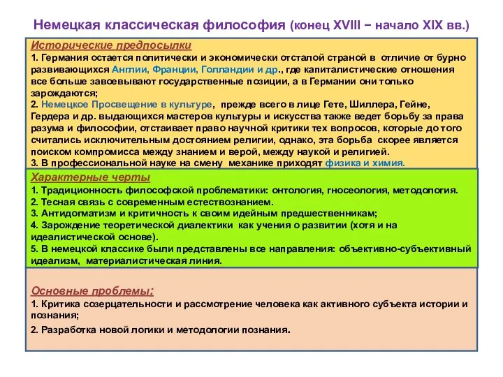 Немецкая классическая философия (конец XVIII − начало XIX вв.) Исторические предпосылки 1. Германия